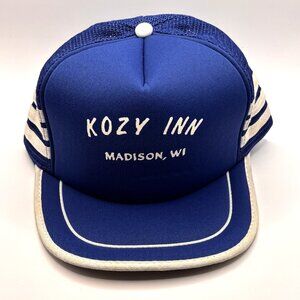 Vintage 80s Kozy Inn Madison, WI Snapback Rope Trucker Hat Cap Blue Mesh Back